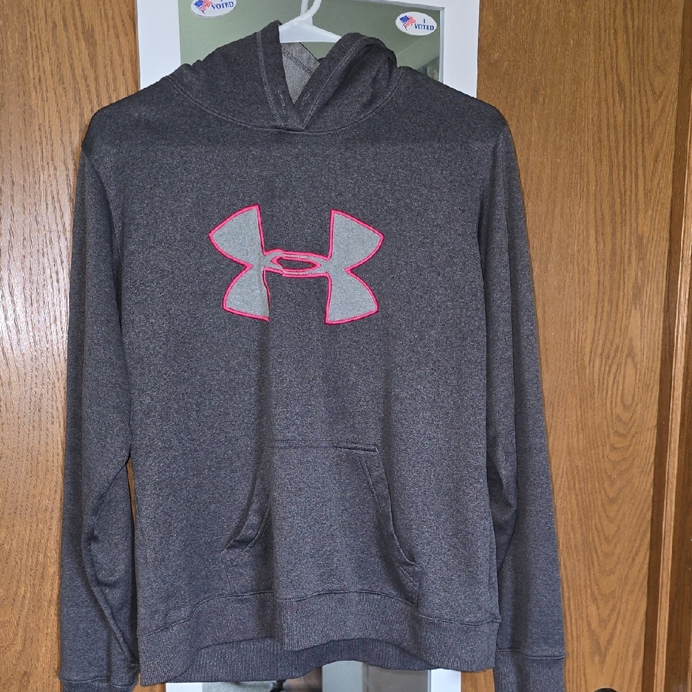 Under Armour Charcoal Hoodie with Pink Emblem